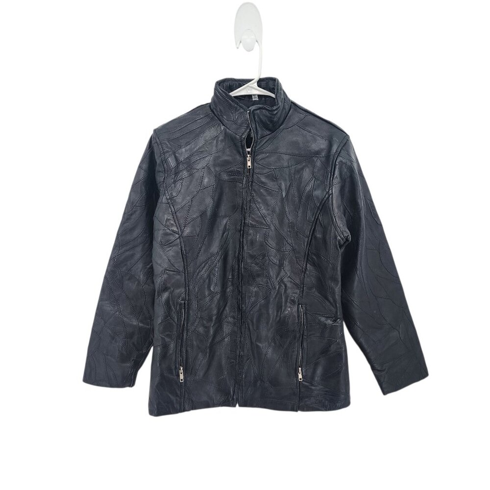 Cellini Collection Women's 100% Genuine Leather Patchwork Moto Jacket - S